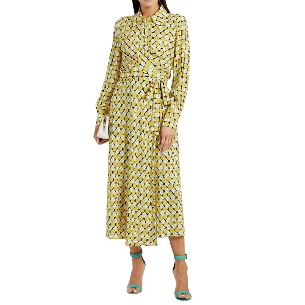 Diane von Furstenberg Tori Printed Crepe de Chine Midi Long Sleeve Wrap Dress
